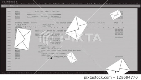 Image of computer data processing with email envelope icons 128694770