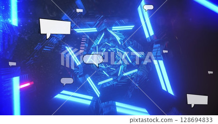 Image of media icons over digital tunnel Image of media icons over digital tunnel 128694833