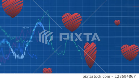 Image of data processing over hearts 128694867