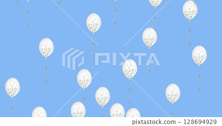 Image of white balloons floating over blue background 128694929