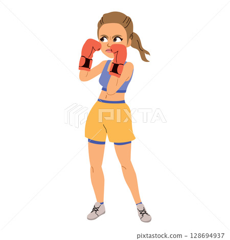 Female Boxer Training Cartoon Vector Illustration Female Boxer Training Cartoon Vector Illustration 128694937