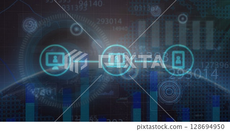 Image of data processing over globe 128694950