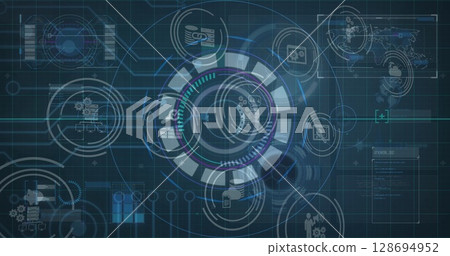 Image of data processing over blue background 128694952