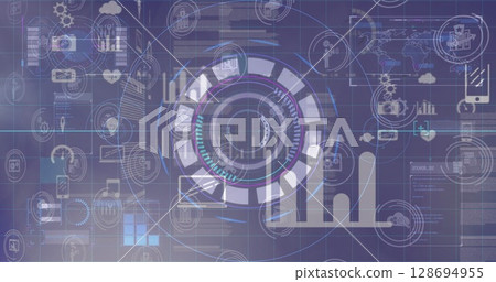 Image of data processing over blue background 128694955