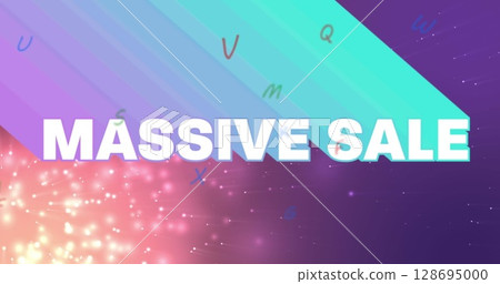 Image of massive sale, changing numbers and letters on colorful background Image of massive sale, changing numbers and letters on colorful background 128695000
