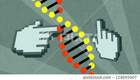 Image of dna rotating over green background with hands 128695007