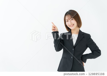女商人，年輕女子，指著 128695108