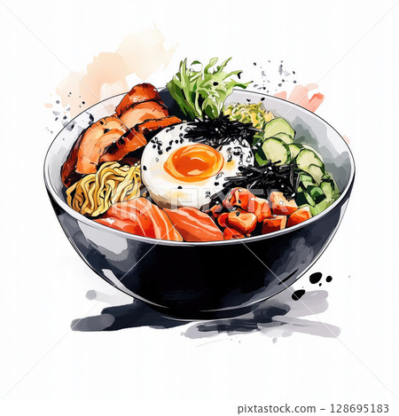 Delicious bowl of ramen with rich toppings 128695183