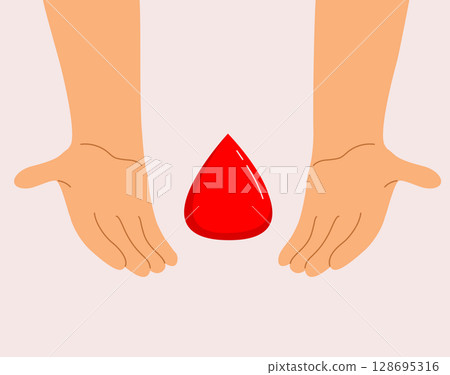 Cartoon Vector of Hands Holding a Blood Drop Care and Donation Concept Illustration Cartoon Vector of Hands Holding a Blood Drop Care and Donation Concept Illustration 128695316