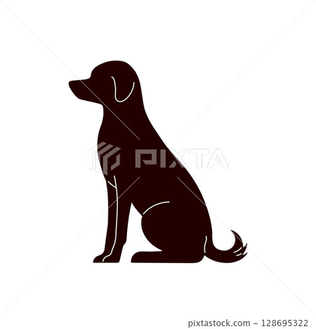 Cartoon Vector of Sitting Dog Silhouette Monochrome Profile View 128695322