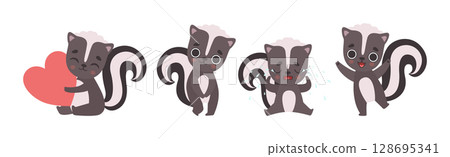 Cute Skunk Animal Character Engaged in Different Activity Vector Set 128695341