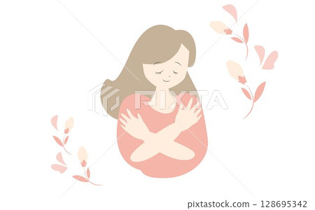 Woman hugging herself Woman hugging herself 128695342