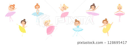 Lovely Little Ballerina in Tutu Skirt and Leotard Dancing and Training Vector Set Lovely Little Ballerina in Tutu Skirt and Leotard Dancing and Training Vector Set 128695417