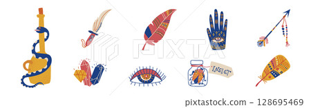 Magic and Witchcraft Object and Spiritual Element Vector Set Magic and Witchcraft Object and Spiritual Element Vector Set 128695469