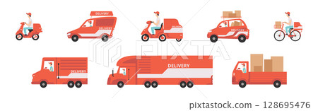 Delivery Express Service with Man Driving Transport Vector Set 128695476