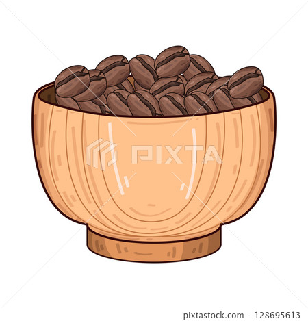 illustration of beans in wooden bowl illustration of beans in wooden bowl 128695613