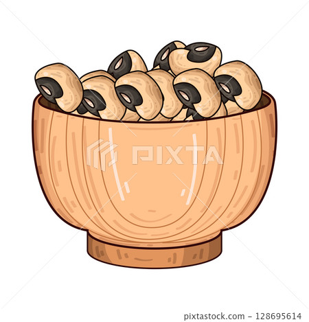 illustration of beans in wooden bowl 128695614