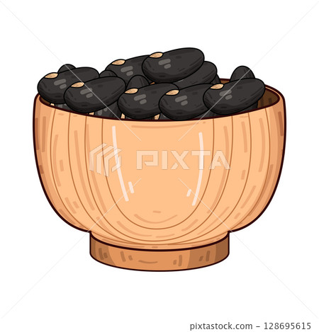 illustration of beans in wooden bowl illustration of beans in wooden bowl 128695615
