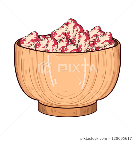 illustration of beans in wooden bowl 128695617