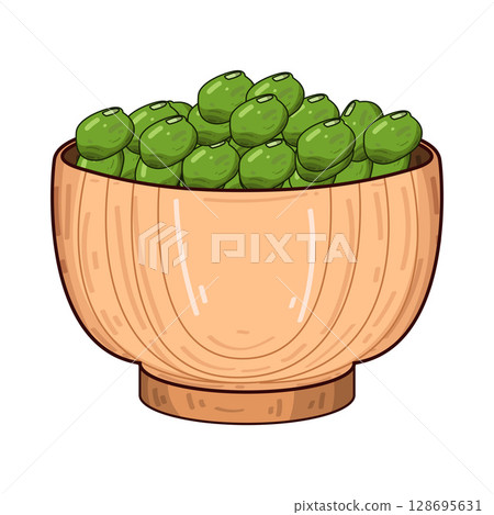 illustration of beans in wooden bowl 128695631