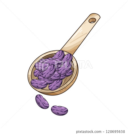 illustration of beans on wooden spoon 128695638