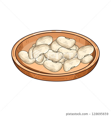 illustration of beans on wooden plate 128695659