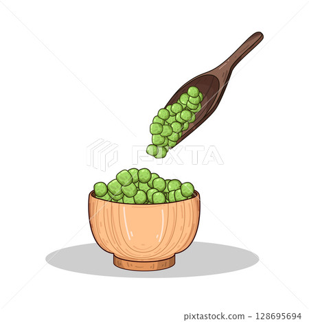 illustration of beans in wooden bowl 128695694