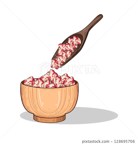illustration of beans in wooden bowl illustration of beans in wooden bowl 128695708