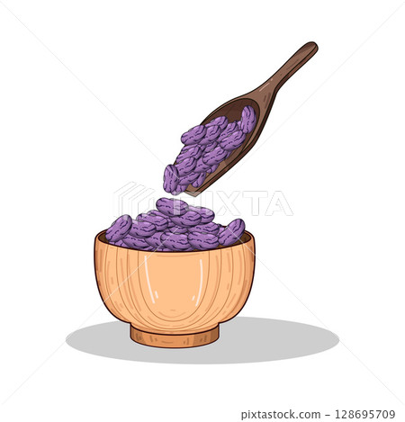 illustration of beans in wooden bowl 128695709