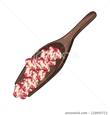 illustration of beans on wooden spoon 128695713