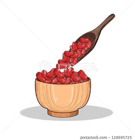 illustration of beans in wooden bowl 128695725