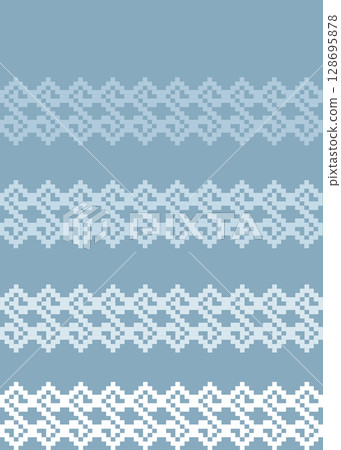 Thai silk-inspired pixel art patterns in serene blue and white, perfect for textiles, digital backgrounds, and traditional design projects. 128695878