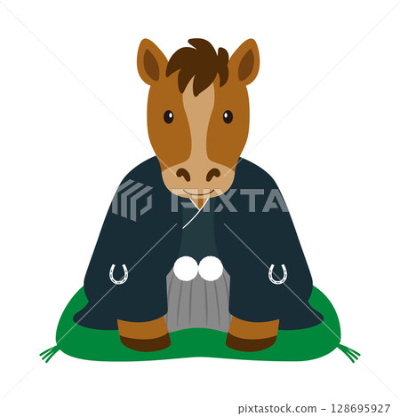 A male horse wearing a kimono giving New Year's greetings_1 128695927