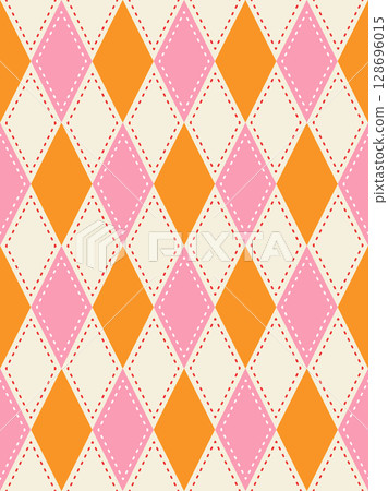 A seamless geometric argyle pattern of orange,pink, and off-white diamonds,vibrant and playful design for textile,fashion,decorative background,fabric patterns,gift wrapping paper,greeting card 128696015