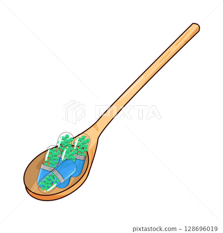 illustration of capsules in spoon illustration of capsules in spoon 128696019