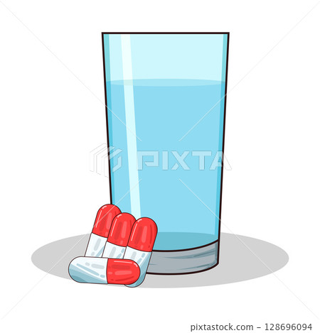 illustration of capsule and glass of water 128696094