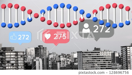 Image of dna strand over cityscape 128696756