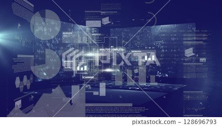 Image of data processing over blue background 128696793