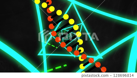 Image of dna strand over shapes 128696814