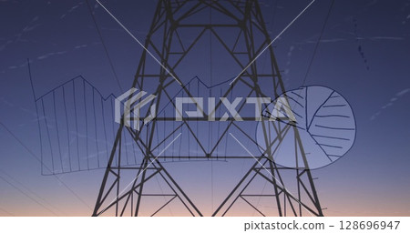 Image of data processing over electricity pylon and landscape Image of data processing over electricity pylon and landscape 128696947