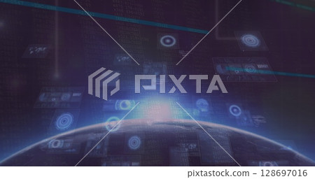 Image of text with globe and network of connections 128697016