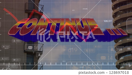 Image of financial graphs and continue over cityscape 128697018
