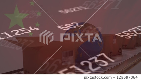 Image of changing numbers over globe and packages 128697064