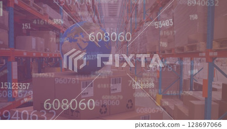 Image of changing numbers over globe and packages 128697066