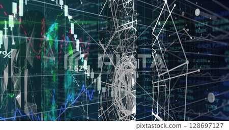 Image of text with globe and network of connections 128697127