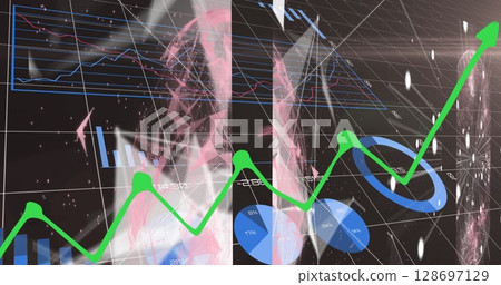 Image of digital interface and data processing over dark background Image of digital interface and data processing over dark background 128697129