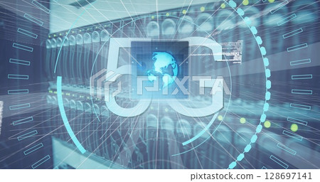Image of text with globe and network of connections 128697141
