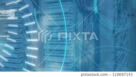Image of digital interface over server room Image of digital interface over server room 128697143