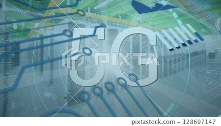 Image of text with globe and network of connections 128697147