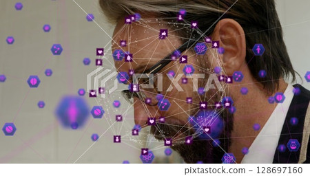 Image of text with globe and network of connections 128697160